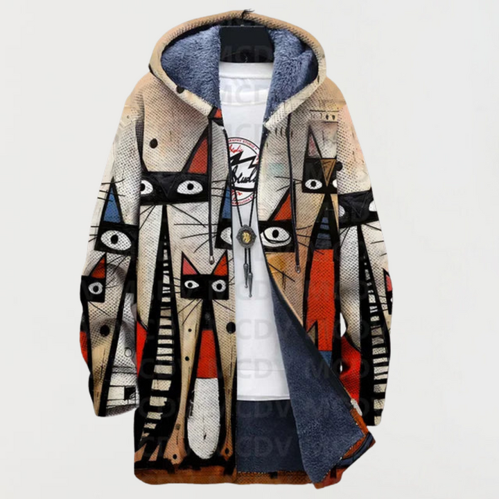 Ellis | Coat with Abstract Pattern and Cat