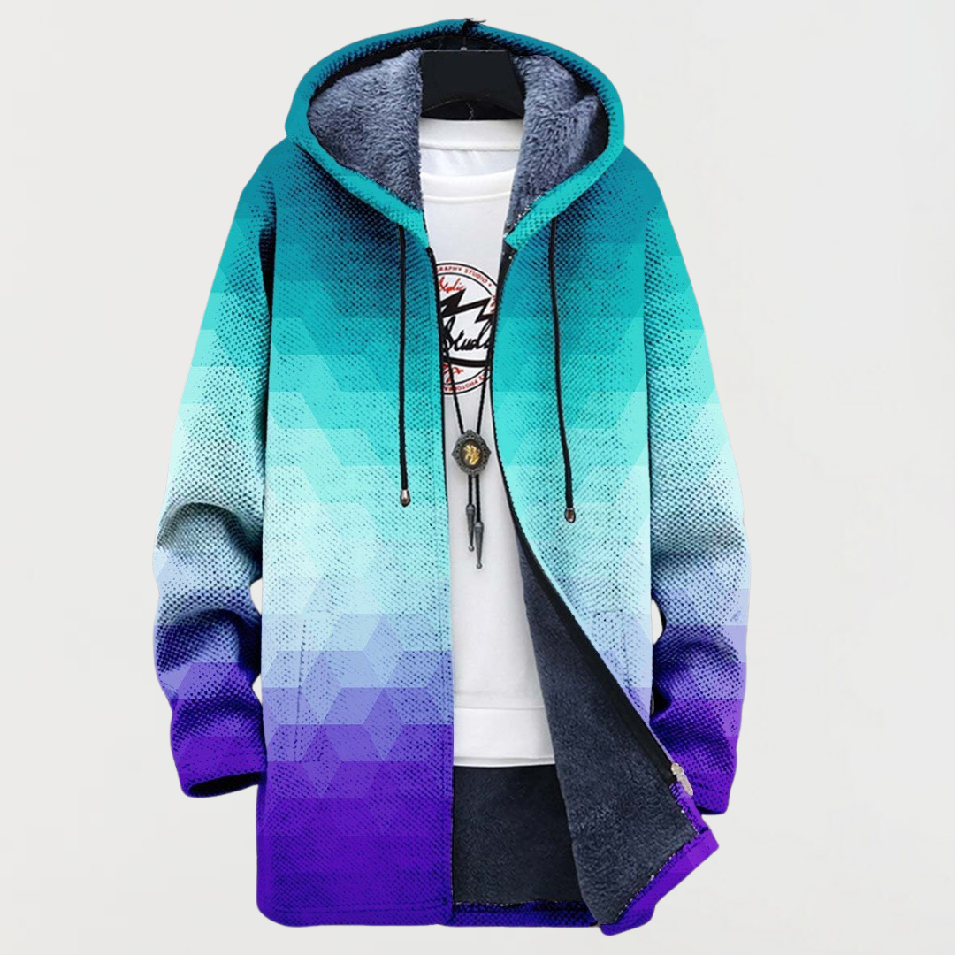 Arden | Hooded Coat with Gradient Hexagonal Pattern