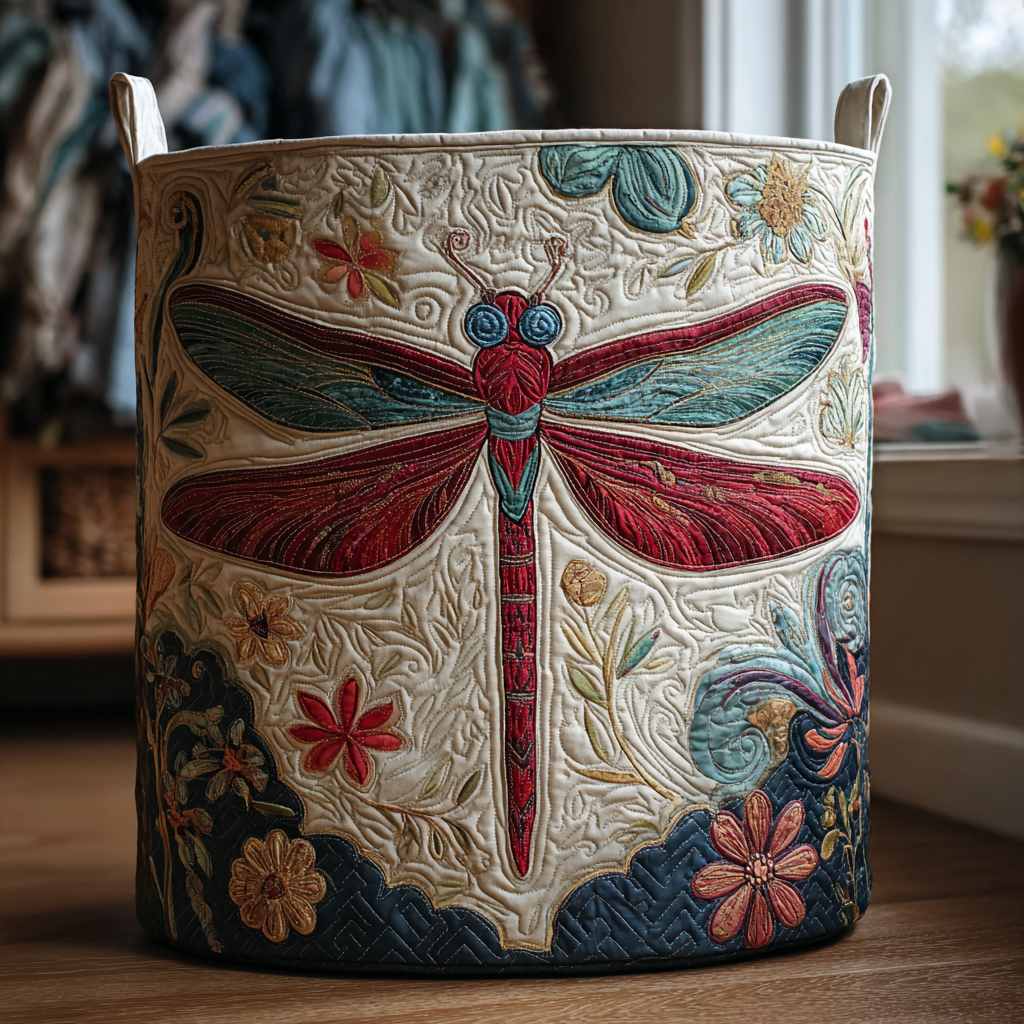 Padded basket with dragonflies