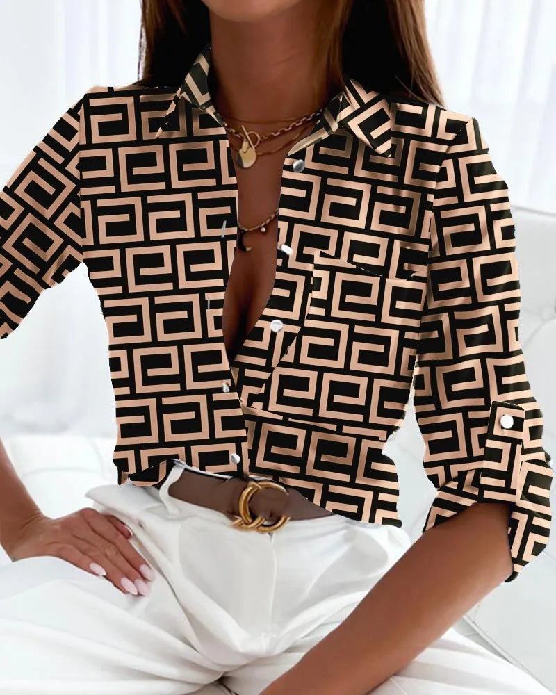 Women’s Blouse | V-Neck Graphic Pattern