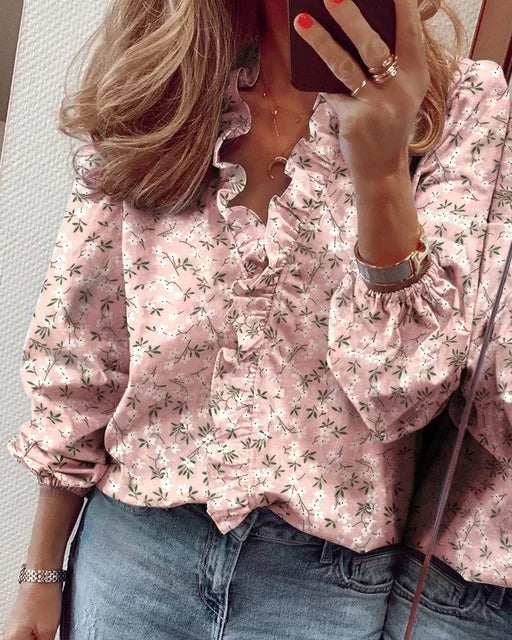 Women's Blouse | Ruffle Trim V-Neck