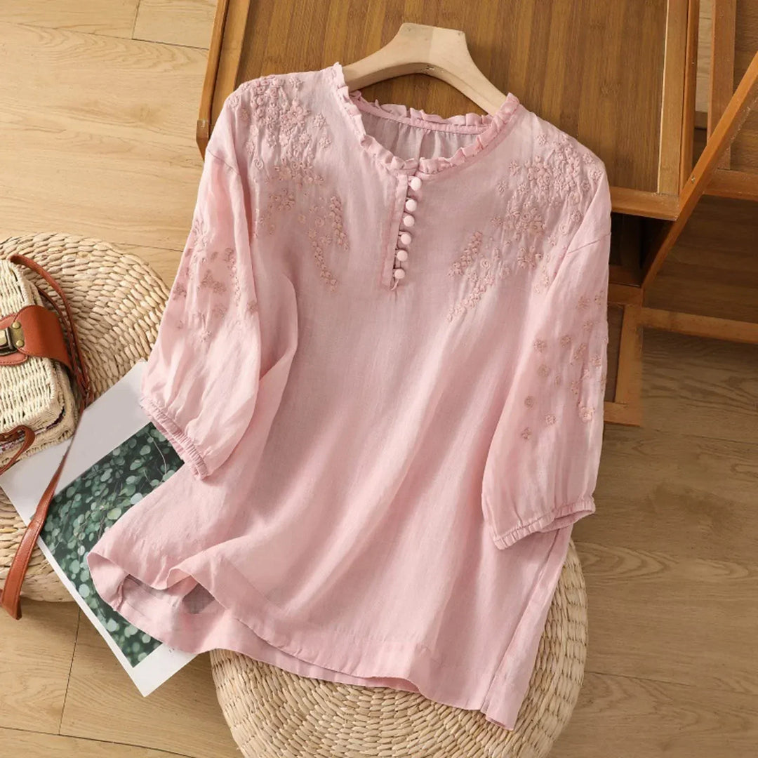 Women's Blouse | Button-Front Embroidered