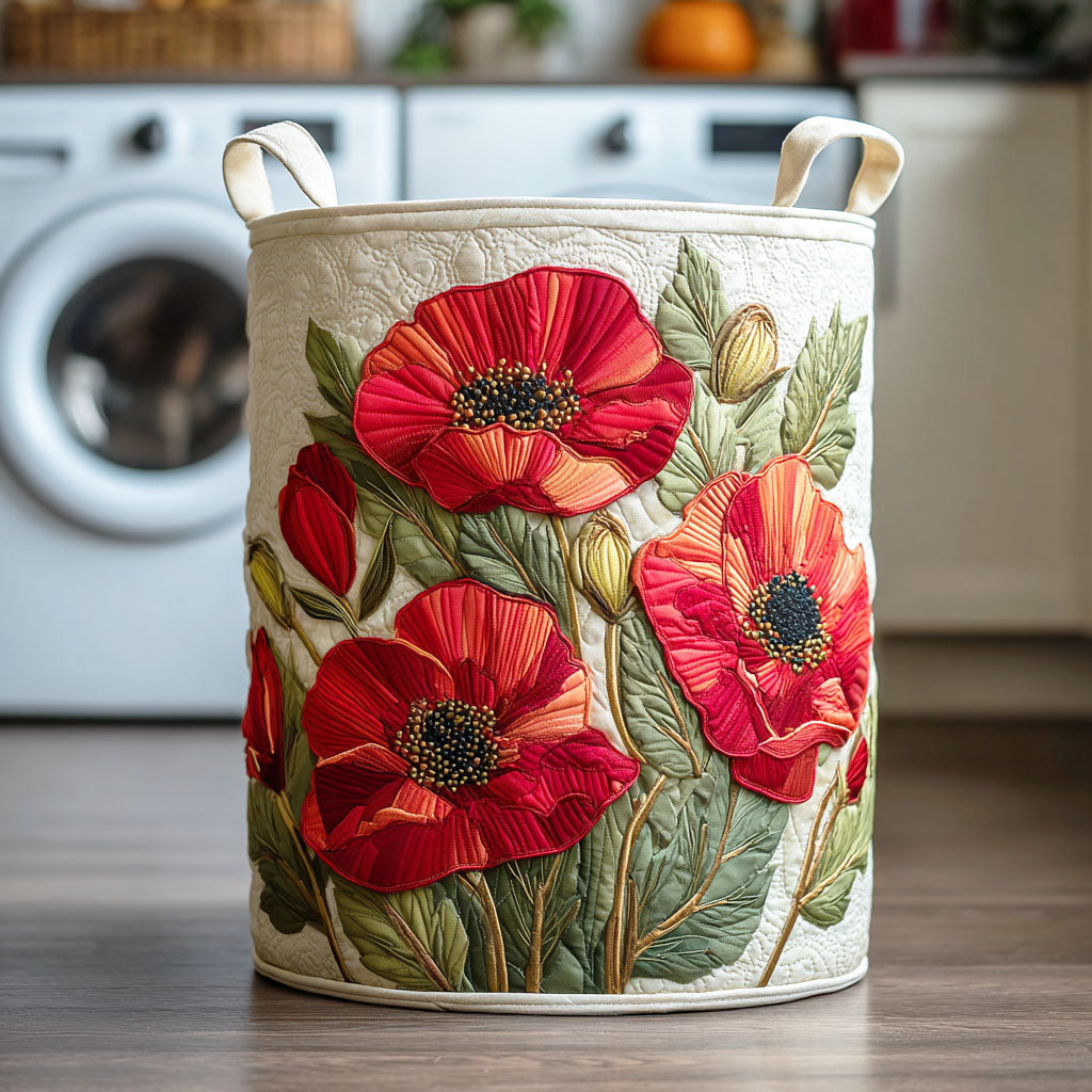 Quilted basket with red poppies