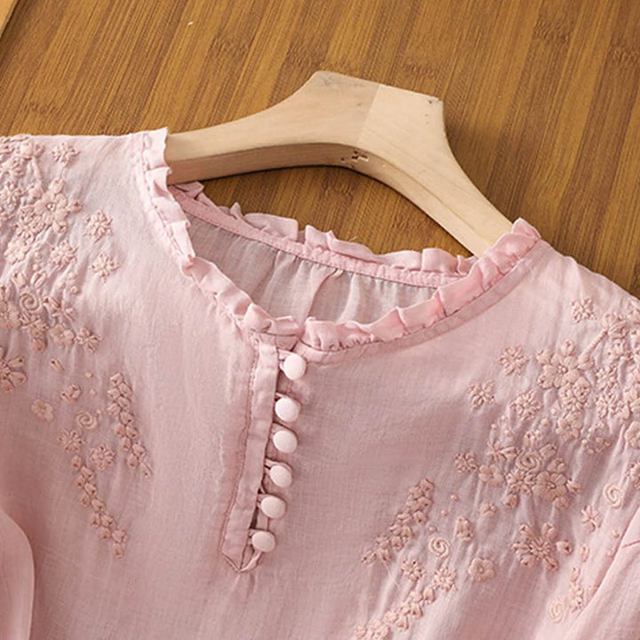 Women's Blouse | Button-Front Embroidered