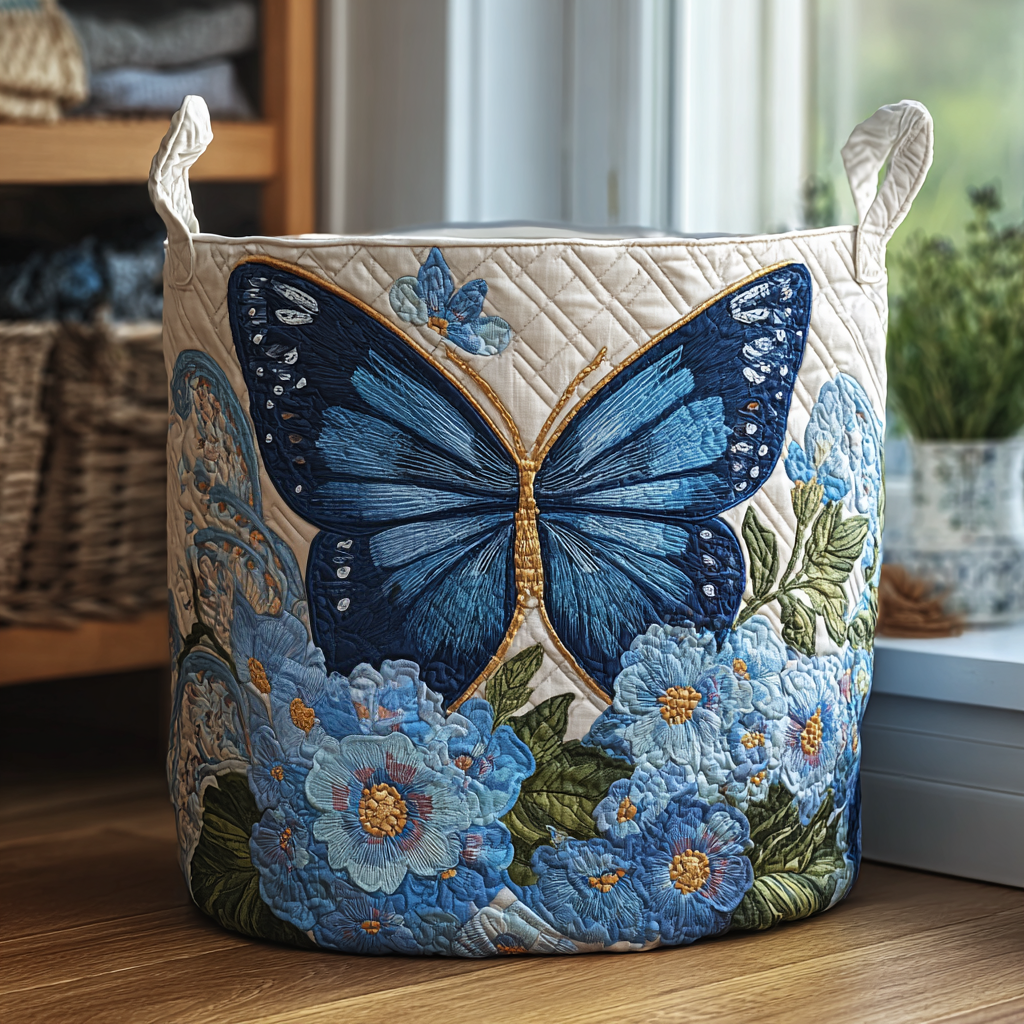 Padded basket with flying butterflies