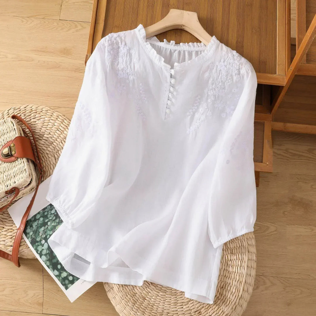 Women's Blouse | Button-Front Embroidered