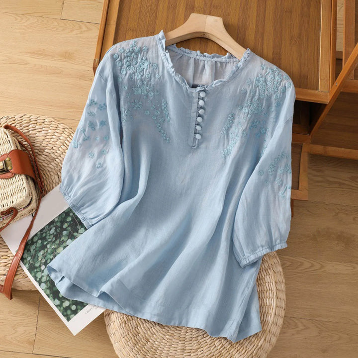 Women's Blouse | Button-Front Embroidered