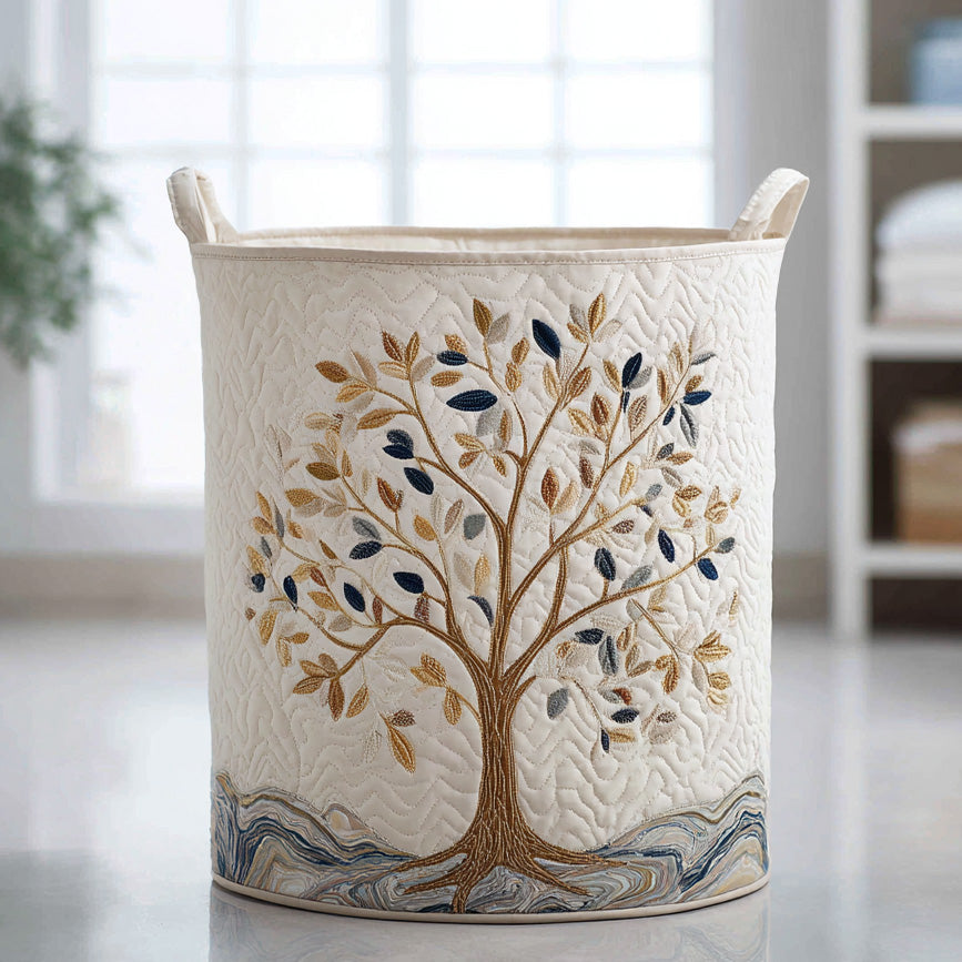 Padded basket with a blossoming tree