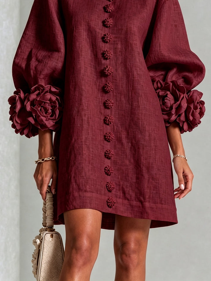 Camellia | Rosette-Cuff Mini Dress