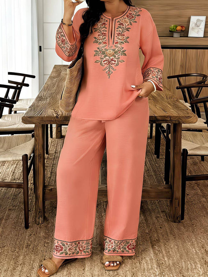 Rexanne™ | Floral Embroidered Two-Piece Lounge Set