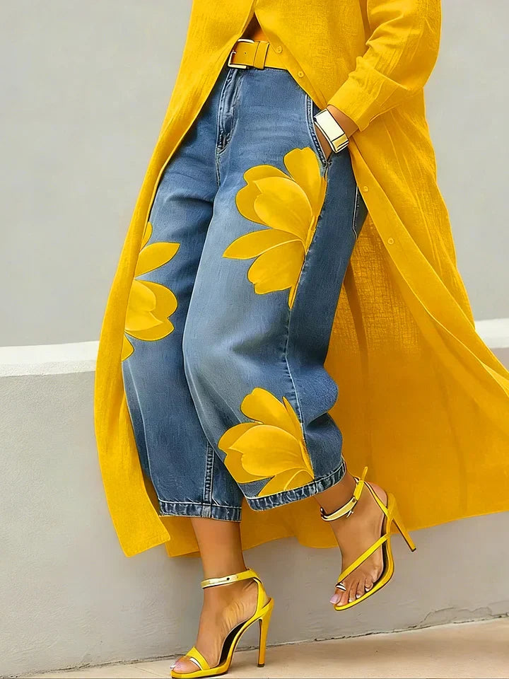 Esley | Long-Sleeve Shirt & Printed Jeans Set