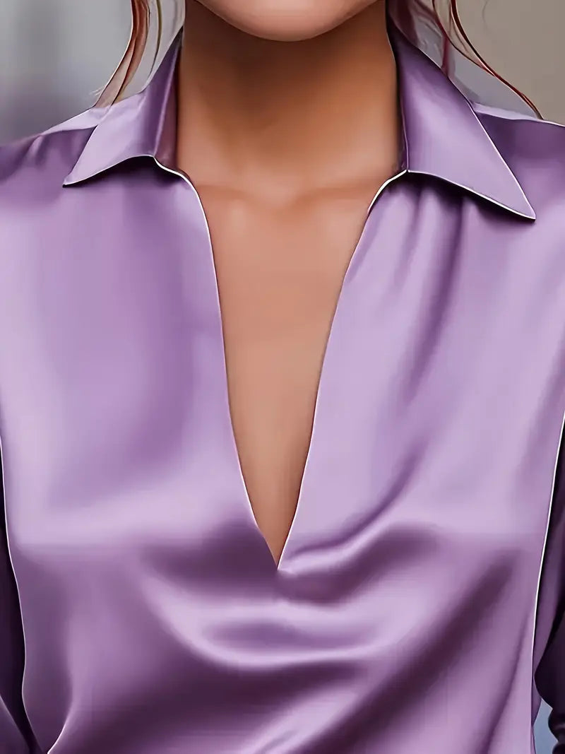 Women’s Blouse | Long Sleeve Collared V-Neck