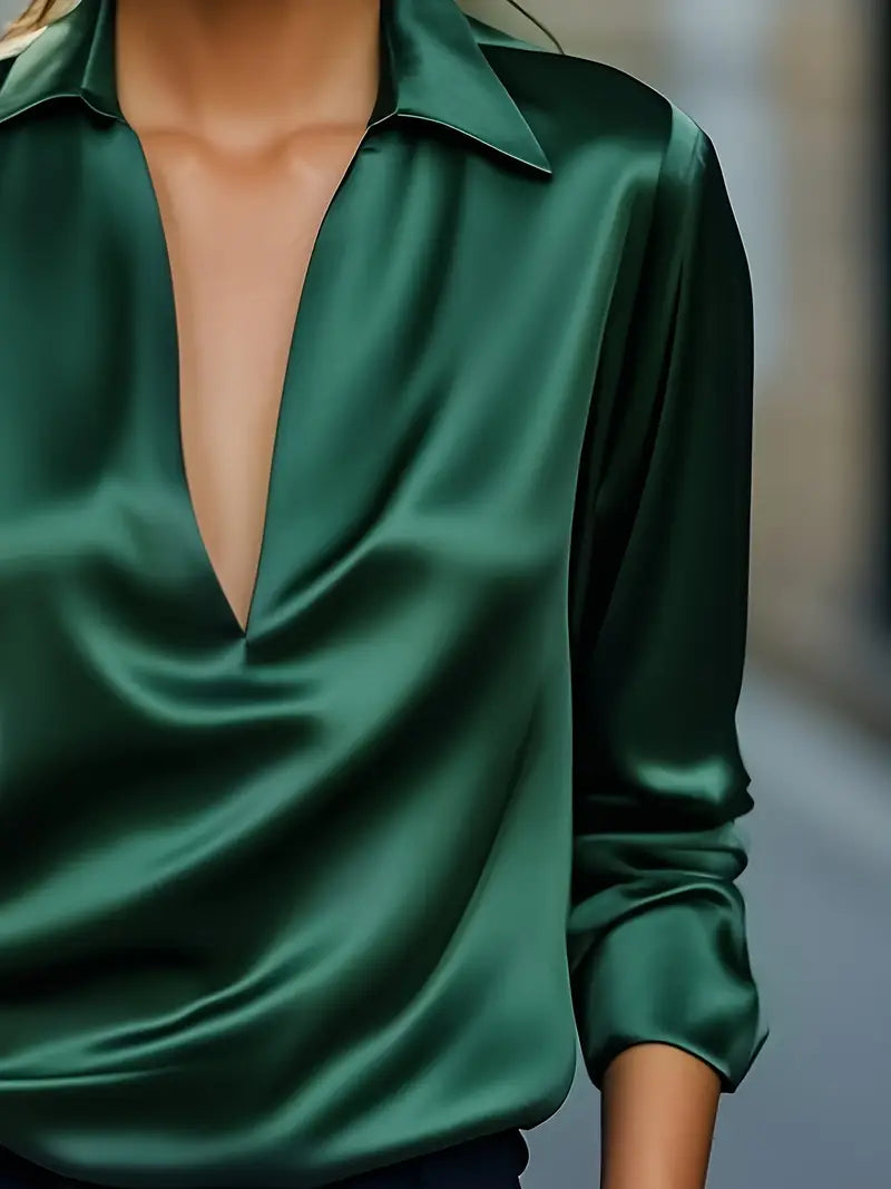 Women’s Blouse | Long Sleeve Collared V-Neck