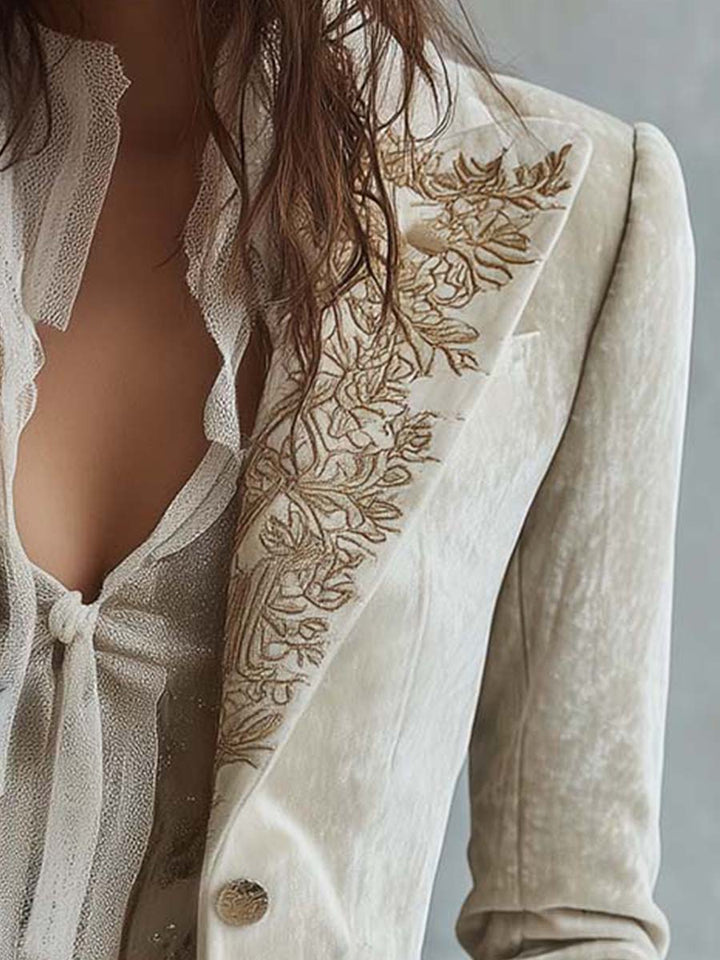 Constance | Ivory Tailored Embroidered Blazer