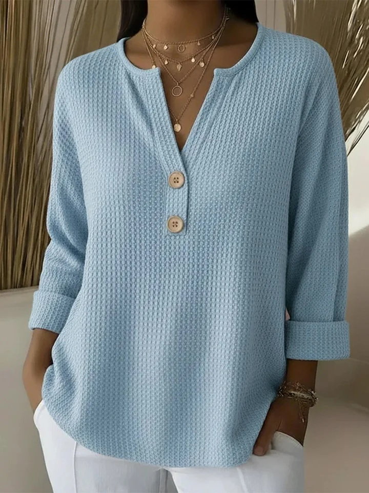 Lucia | Textured Henley T-Shirt with Buttons