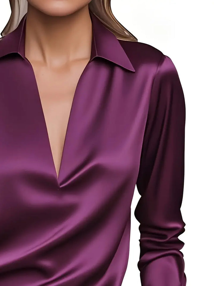 Women’s Blouse | Long Sleeve Collared V-Neck