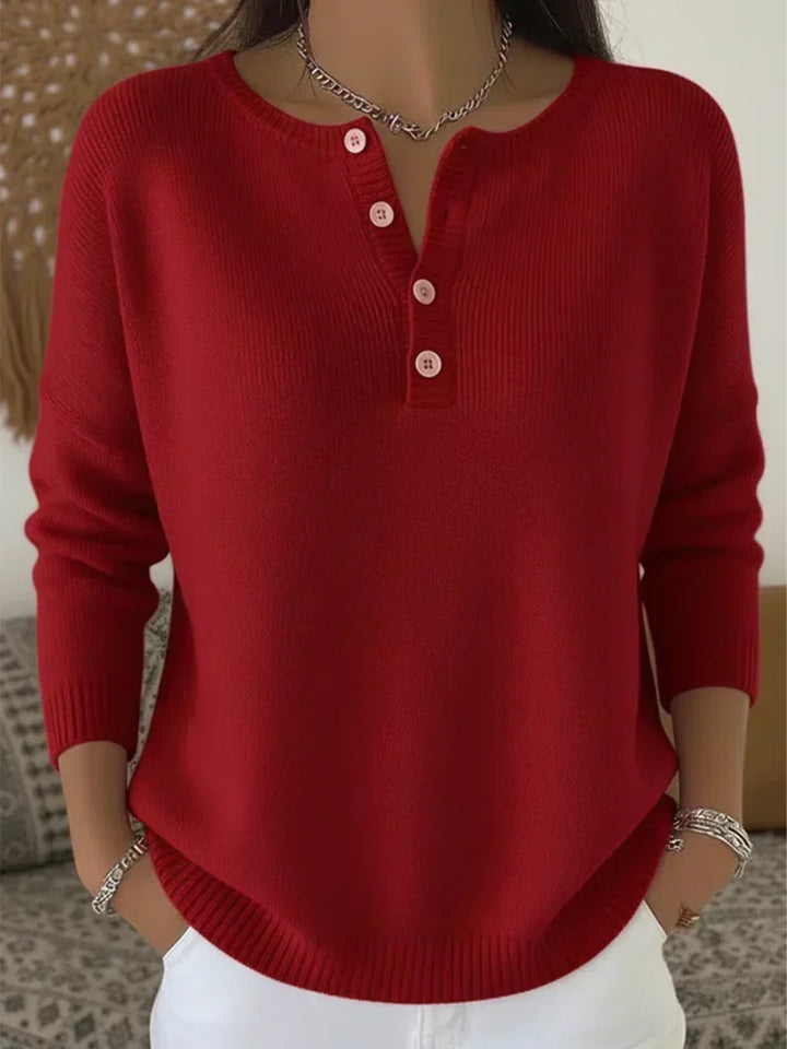Helena™ | Knit Sweater with Henley Buttons