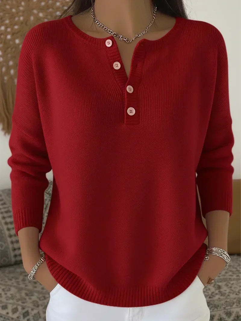 Ernesta | Knit Sweater with Henley Buttons