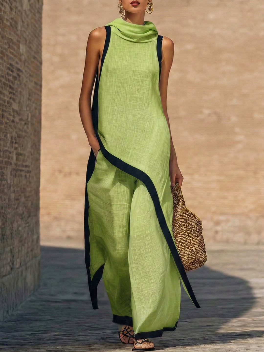 Yenira | Elegant two-piece cotton and linen set with artistic cut