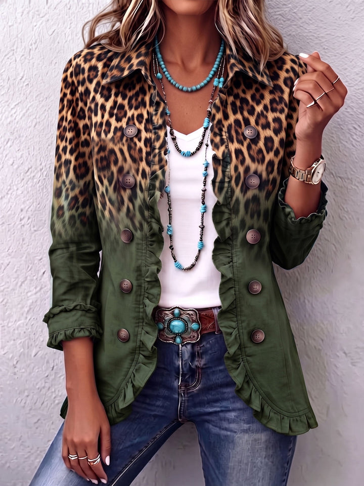Cassandre | Gradient Leopard Blazer with Ruffles