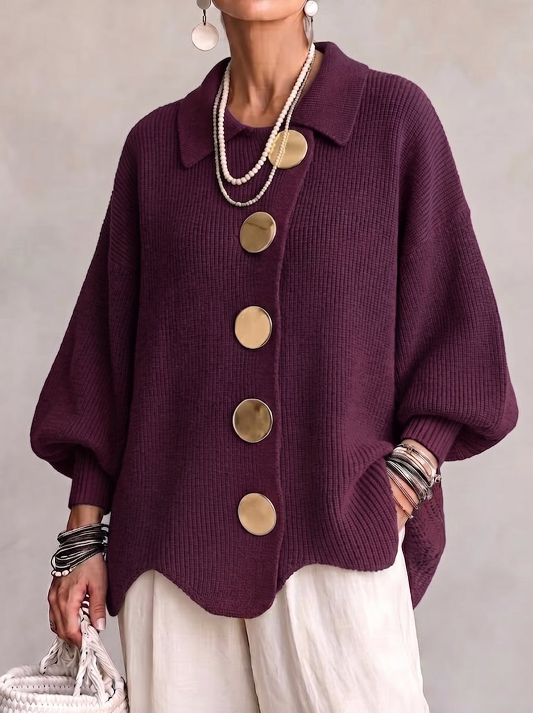 Hydrangea | Oversized Cardigan with Golden Buttons