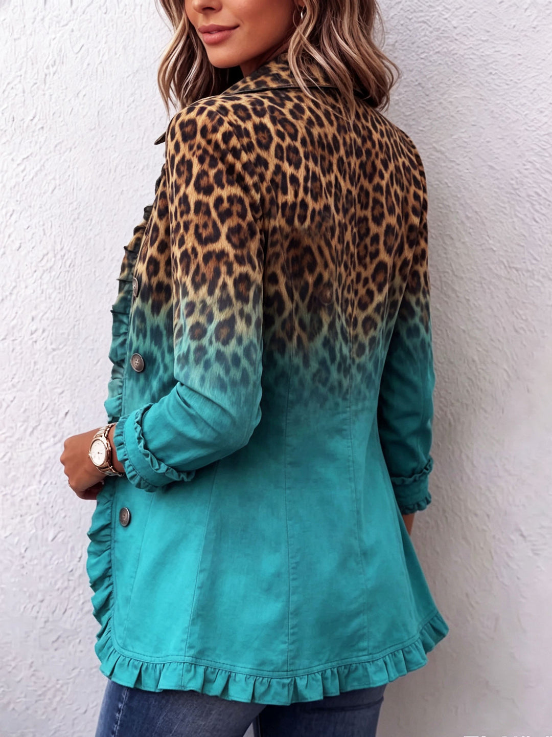 Cassandre | Gradient Leopard Blazer with Ruffles