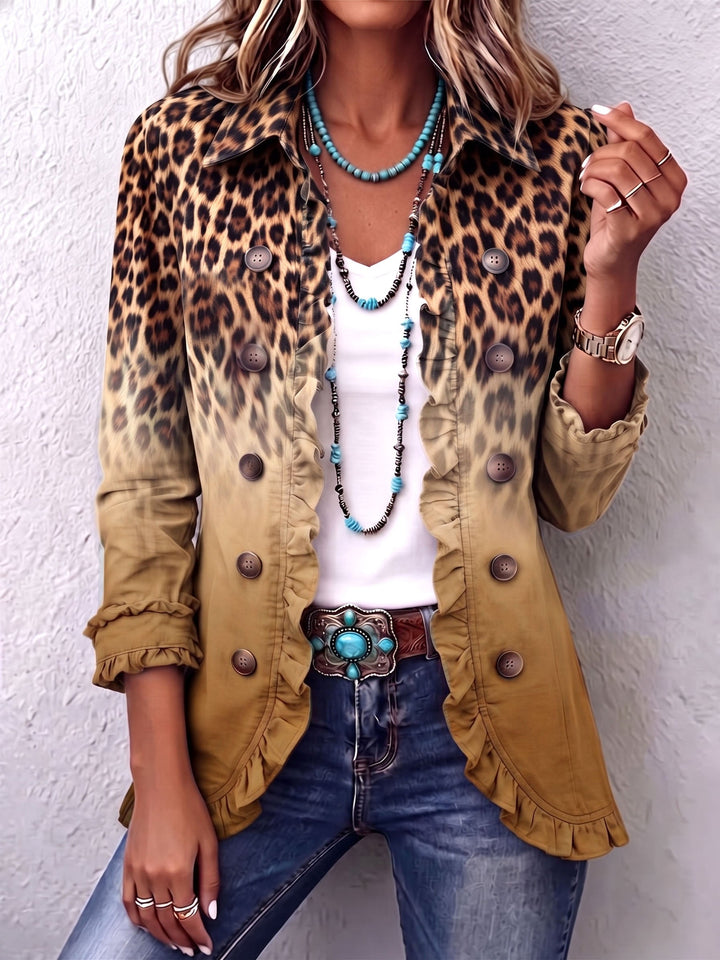 Cassandre | Gradient Leopard Blazer with Ruffles