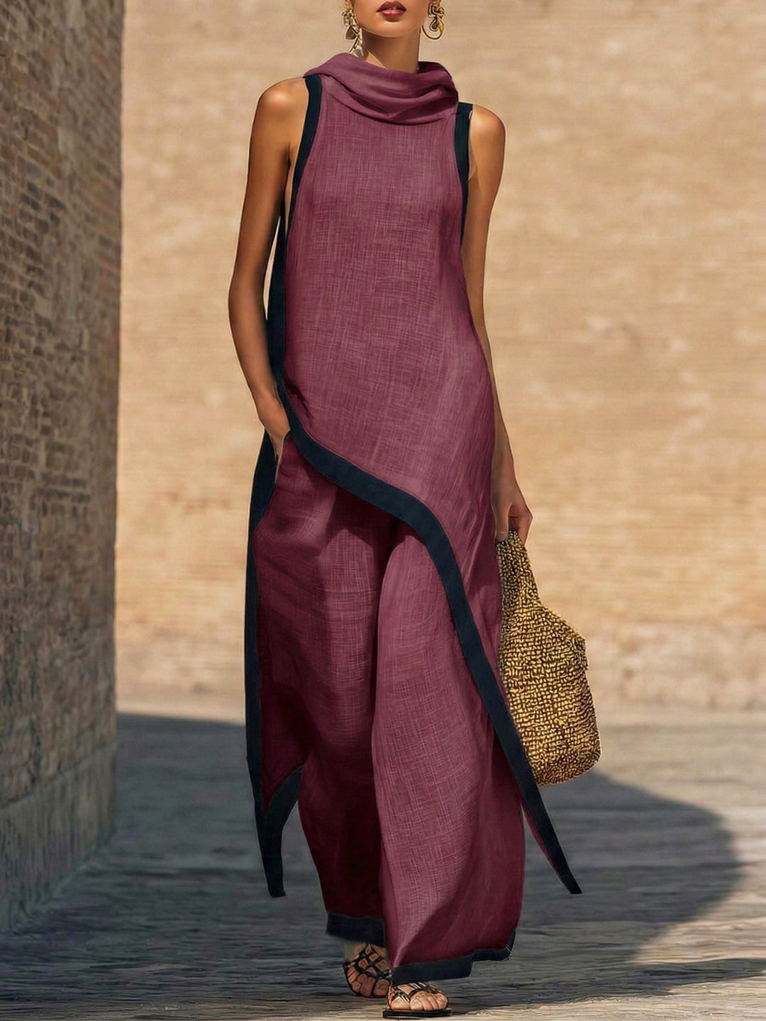 Yenira | Elegant two-piece cotton and linen set with artistic cut