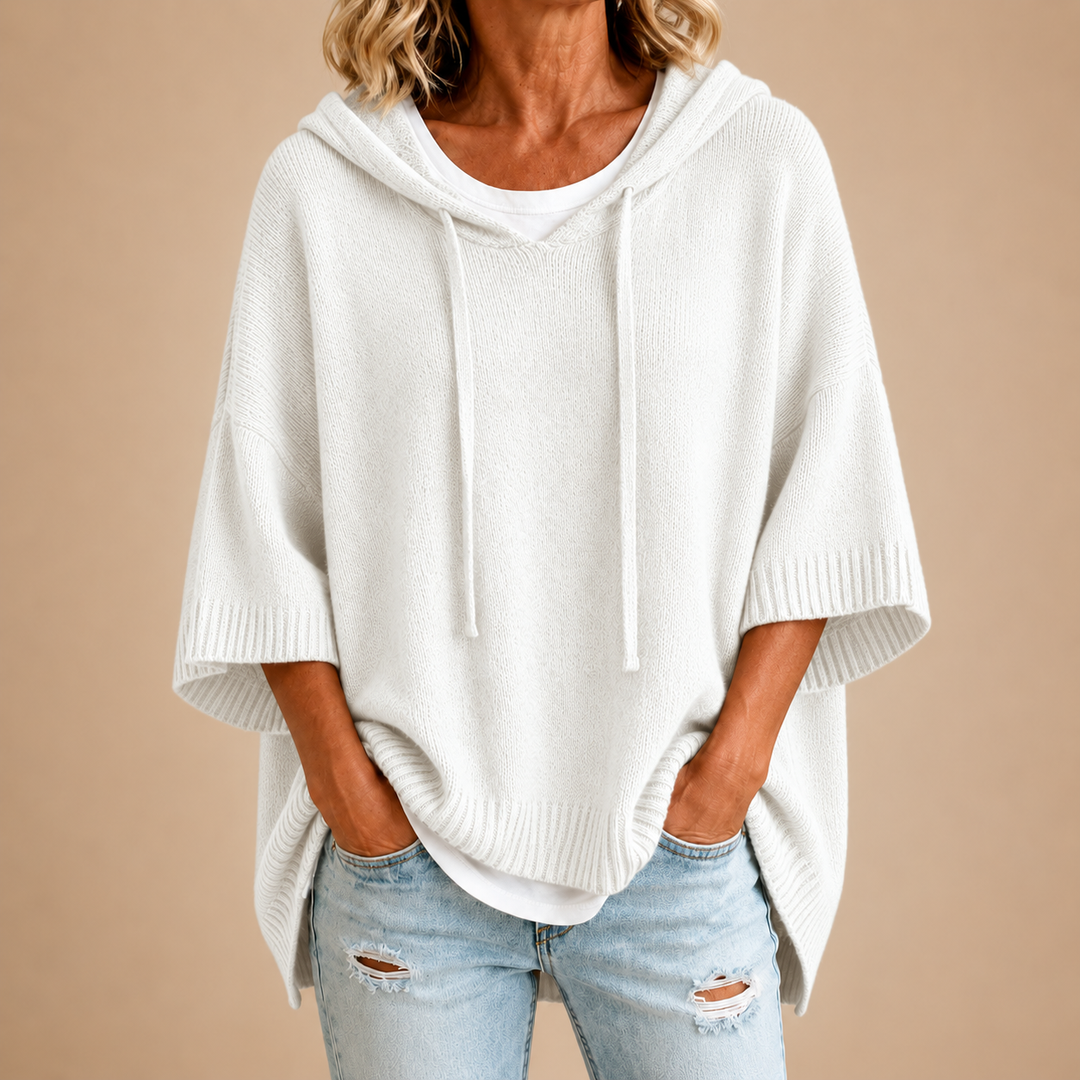 White Hooded Knit Poncho