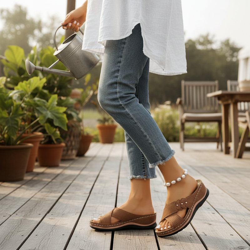 Giselle™ | Cross-Strap Wedge Sandals