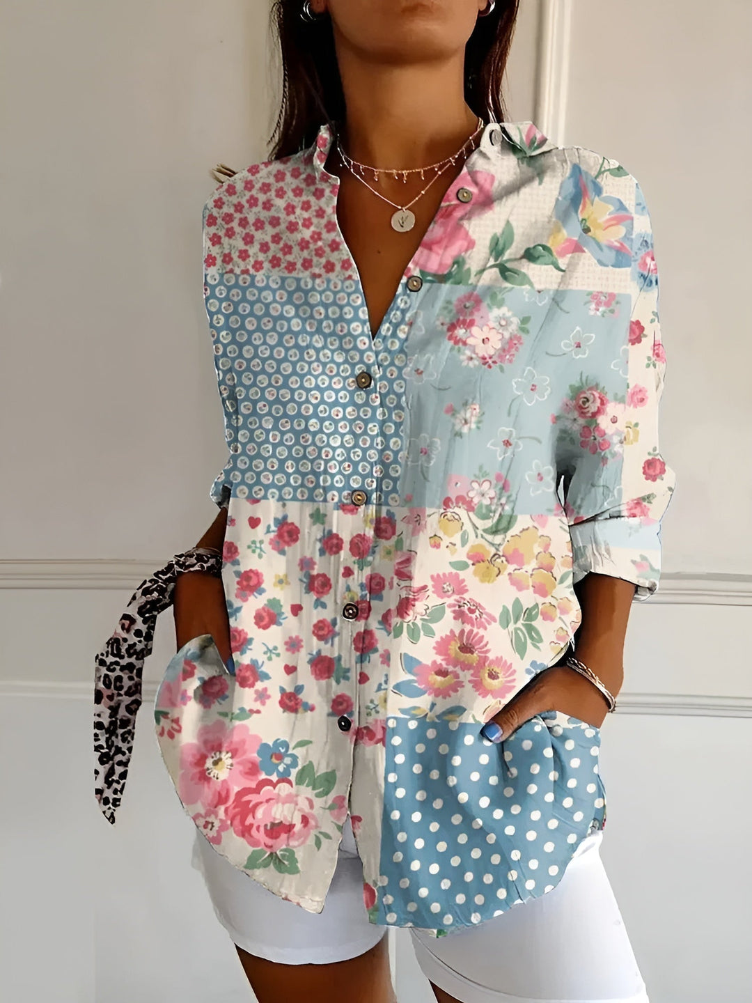 Women's Blouse | Abstract Print Split Neck
