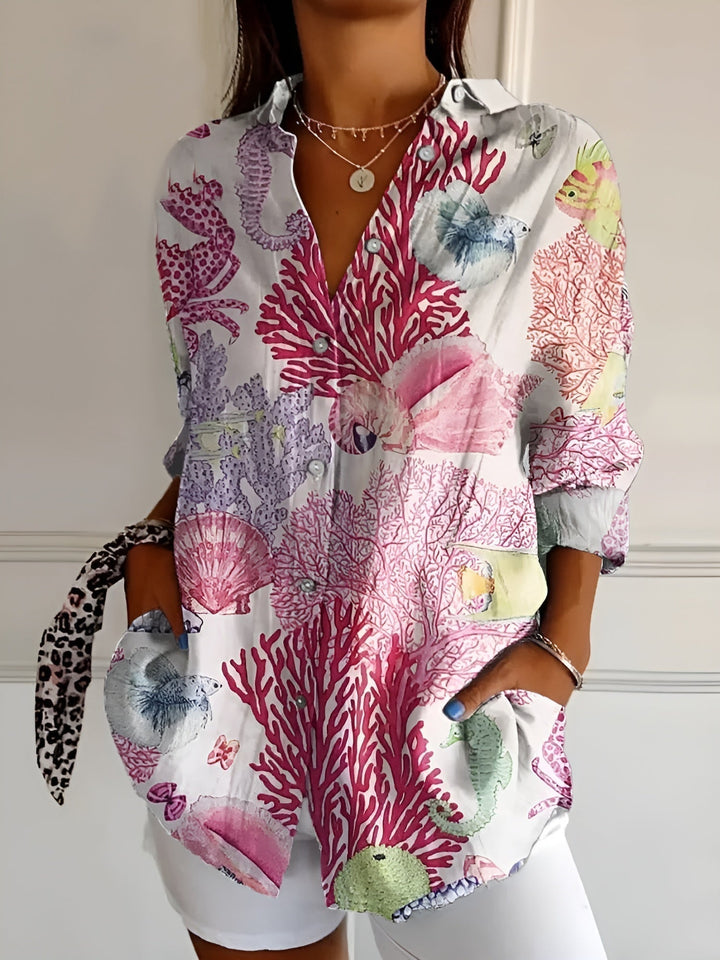 Women's Blouse | Abstract Print Split Neck