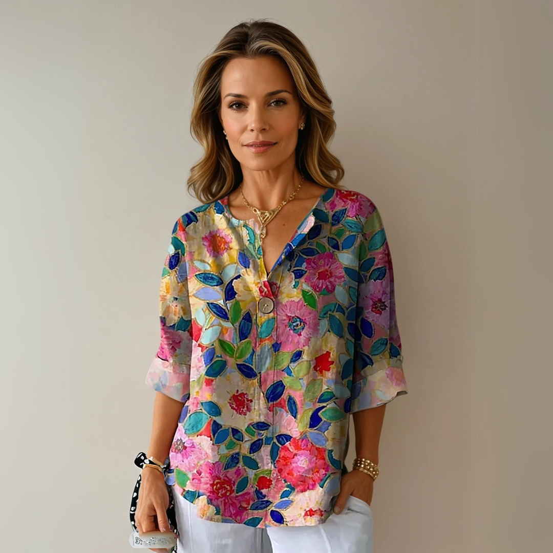 Women's Blouse | Floral Print Button Front Closure