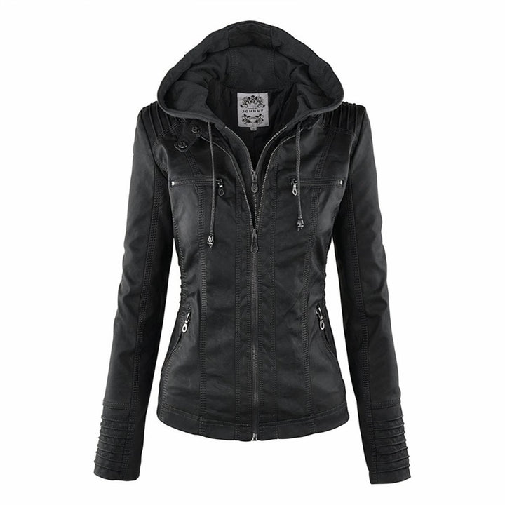 Cassia | Hooded Moto Jacket with Removable Hood