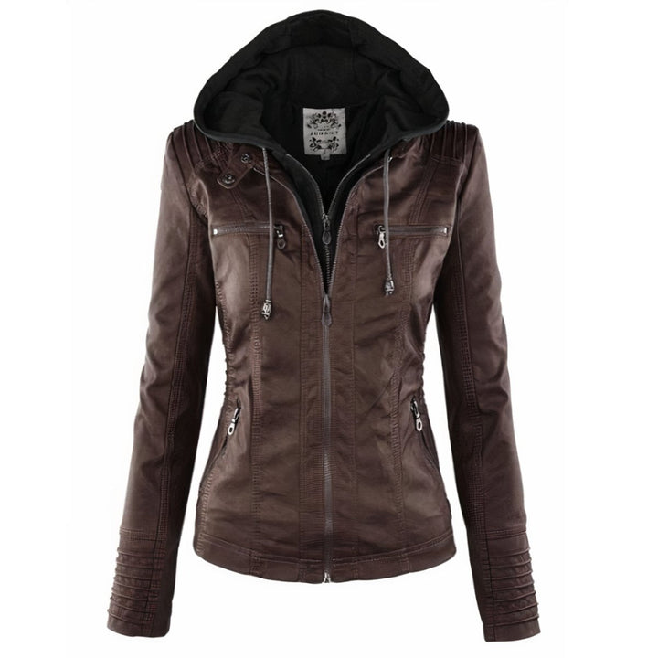 Cassia | Hooded Moto Jacket with Removable Hood
